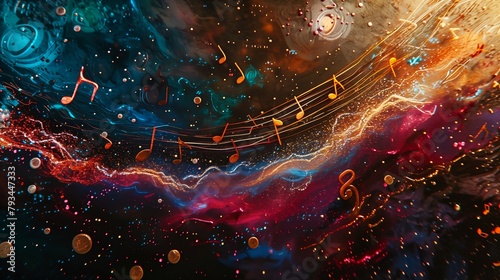 space musical notes stars sound waves metal music guy splashes liquid header
