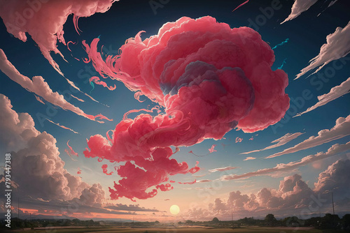 Anime style illustration of summer sky and thunderclouds | 夏の空と入道雲のアニメ風イラスト photo