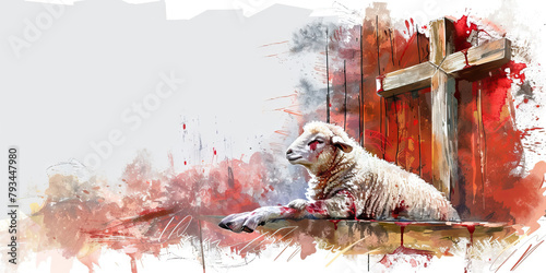 Lamb Slain: The Sacrificed Lamb and Blood on the Doorpost - Visualize Jesus as the lamb slain, with blood on the doorpost, illustrating his sacrifice for humanity. photo