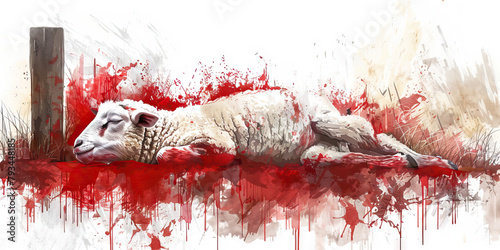 Lamb Slain: The Sacrificed Lamb and Blood on the Doorpost - Visualize Jesus as the lamb slain, with blood on the doorpost, illustrating his sacrifice for humanity.