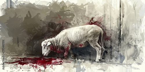 Lamb Slain: The Sacrificed Lamb and Blood on the Doorpost - Visualize Jesus as the lamb slain, with blood on the doorpost, illustrating his sacrifice for humanity.