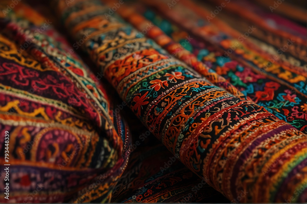 Background of Hmong ethnic patterned fabric with a focus on details of traditional motifs Background of Hmong ethnic patterned fabric with a focus on details of traditional motifs