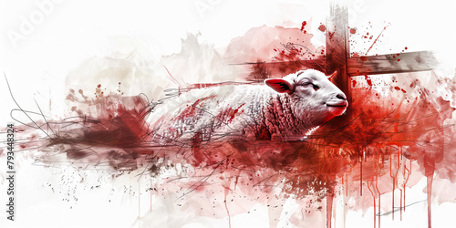 Lamb Slain: The Sacrificed Lamb and Blood on the Doorpost - Visualize Jesus as the lamb slain, with blood on the doorpost, illustrating his sacrifice for humanity.