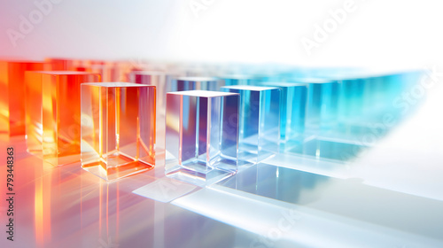 Digital technology refracted light over white wall and white table surface poster web page PPT background