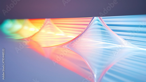 Digital technology refracted light over white wall and white table surface poster web page PPT background