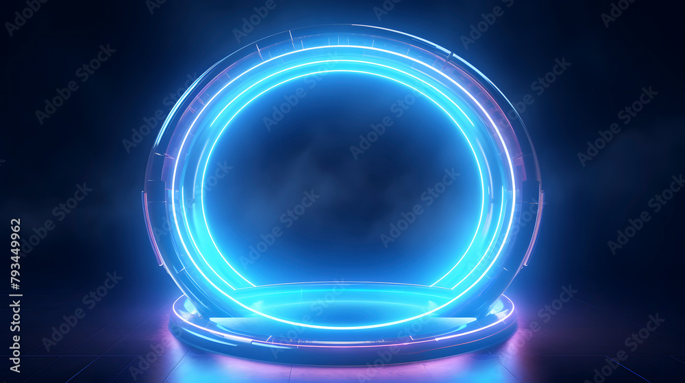 Obraz premium Digital technology glowing neon circle with light sparkles for game PPT background