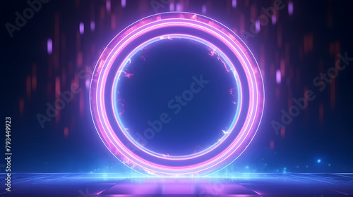 Digital technology glowing neon circle with light sparkles for game PPT background