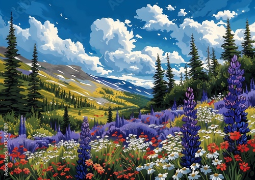 mountain landscape wildflowers trees key visual young view zoomed out flowers colorado