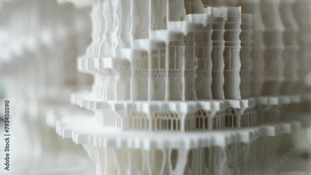 Closeup of a 3D printed model of a building showcasing intricate ...