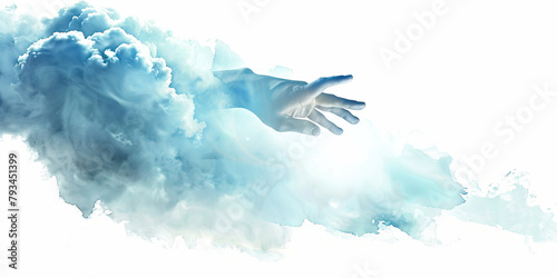 Divine Intervention: The Hand from the Clouds and Earthly Scene - Picture a hand reaching down from the clouds to touch an earthly scene, illustrating the concept of divine intervention.