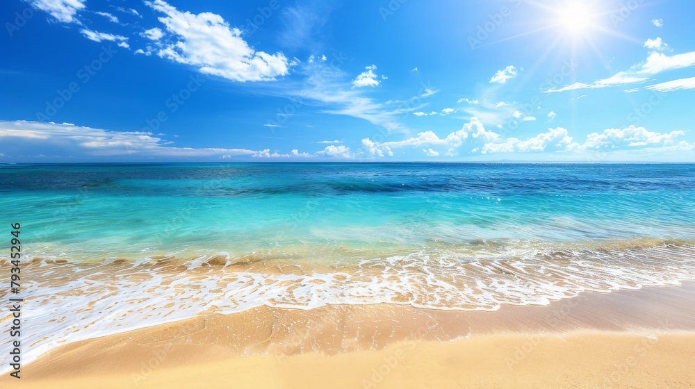 Tropical beach paradise with sparkling ocean