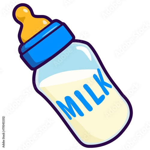 illustration of a bottle of milk cartoon sticker