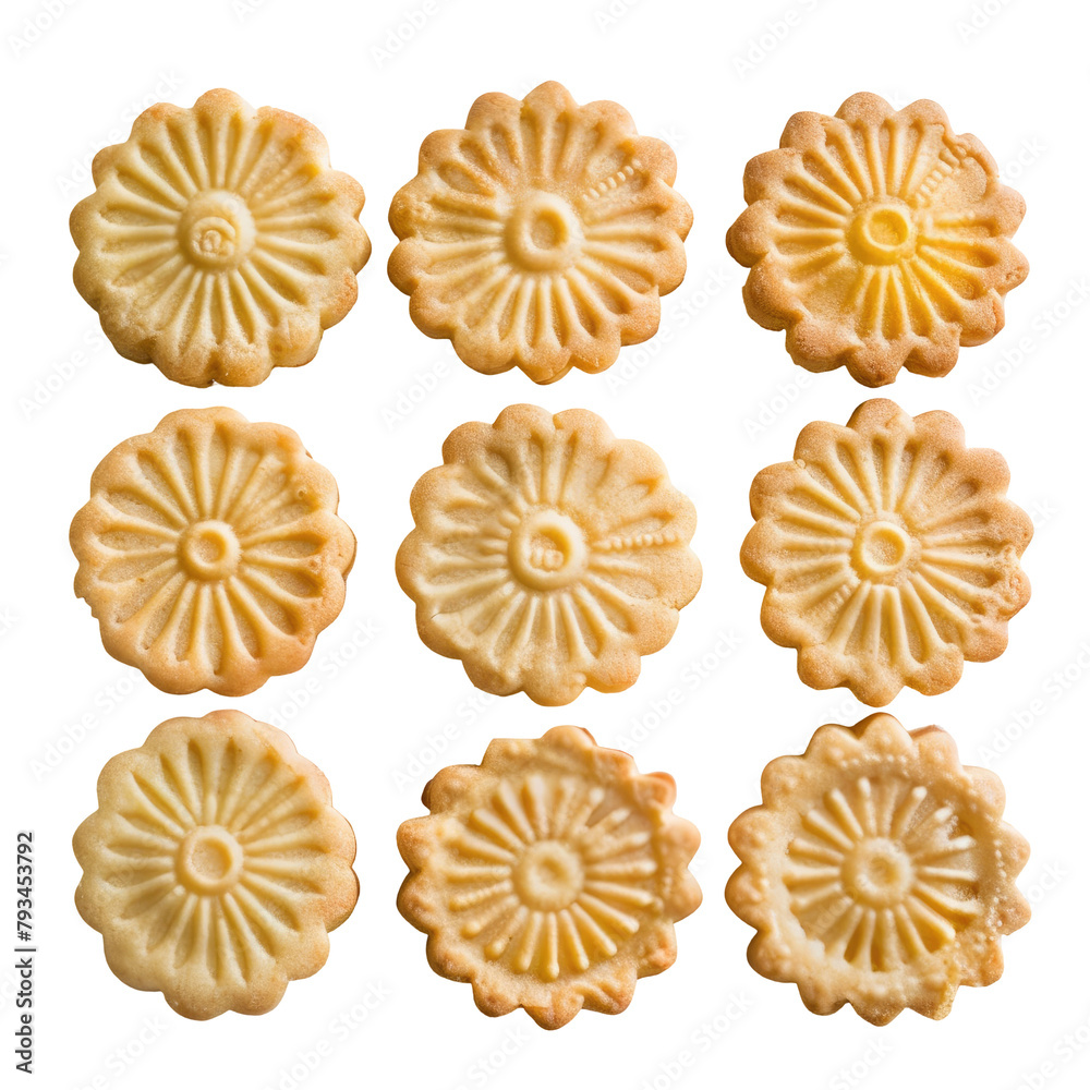Butter cookies set against a transparent background stand out beautifully
