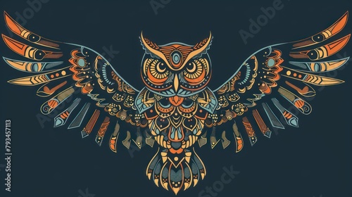 Stylized owl in ethnic vector full color AI generated photo