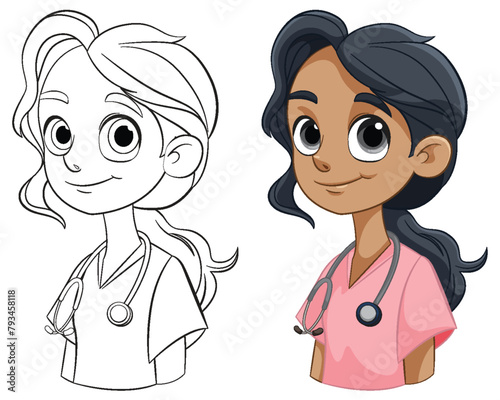 Colorful and outlined doctor character drawings