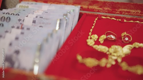 Engagement ceremony items for Chinese wedding, gold jewelry