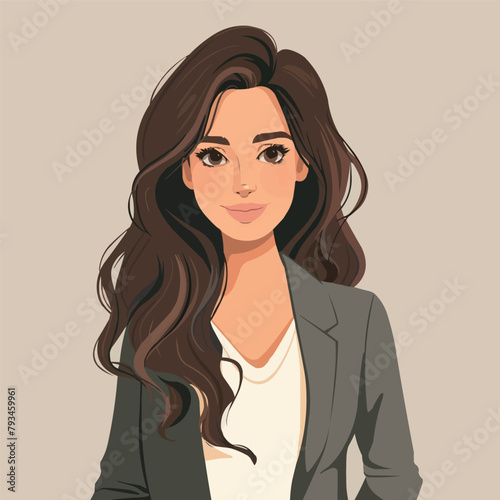 a woman with long brown hair wearing a jacket, vector