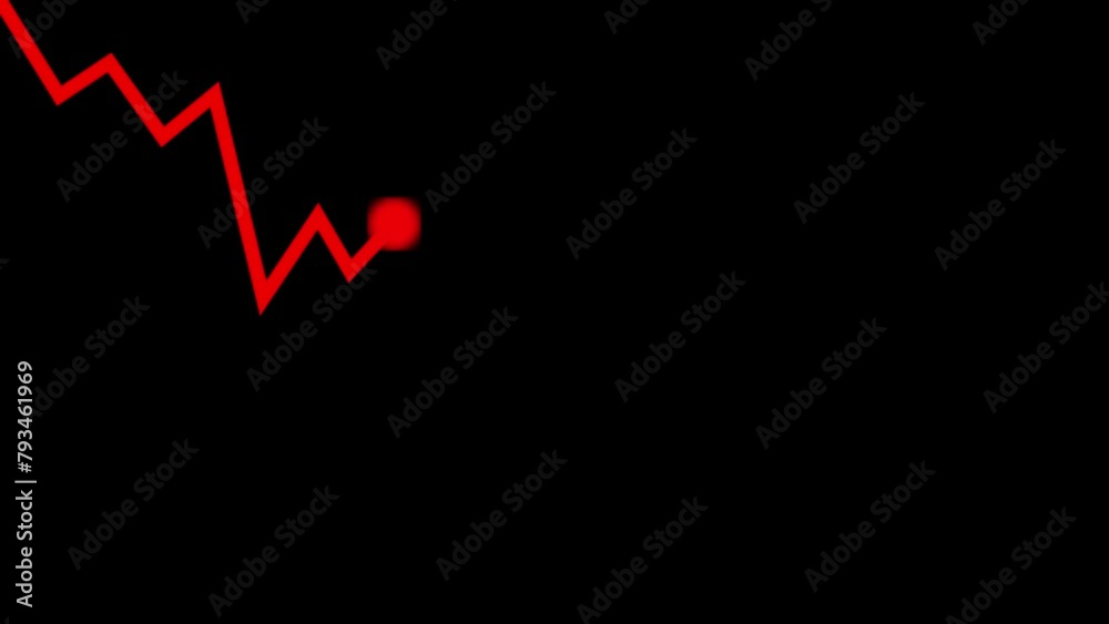 The red line graph is decreasing. Describes a decline in business, stock, or earnings. Animated videos ready for meetings, presentations, business and education.