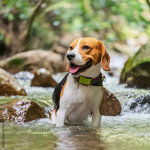 A puppy playing in the water