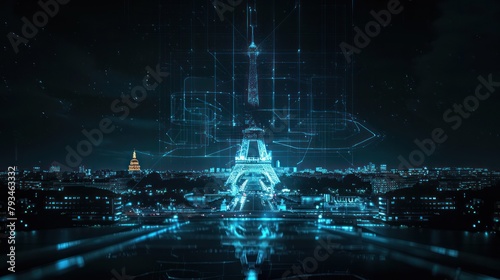 Blueprint Theme of Eiffel Tower Design