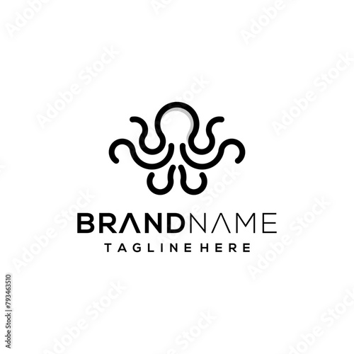 Modern Octopus Squid Tentacles Logo in simple minimalist line art monoline outline style