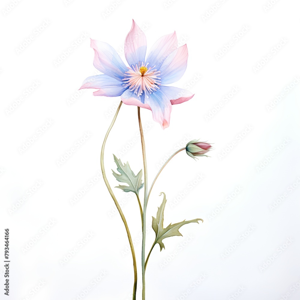 Watercolor illustration of anemone flower isolated on white background.