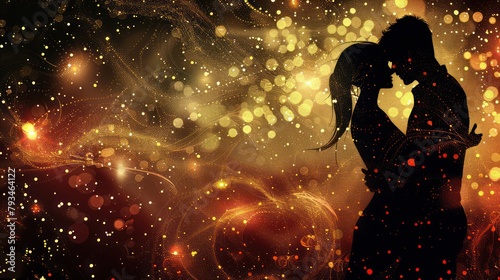 Silhouette Design of Couple Embracing In Love