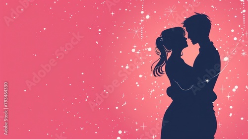 Silhouette Design of Couple Embracing In Love