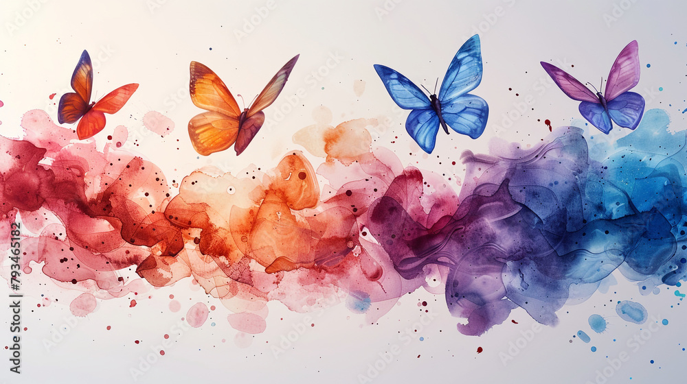 illustration of a print of colorful cute butterflies