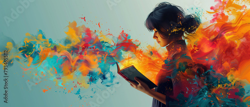 A dynamic, eye-catching image of a person holding a book with diverse languages on the cover, symbolizing the exploration of language as a bridge between cultures Use vibrant colors photo