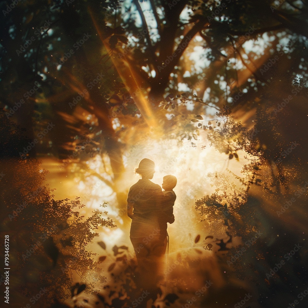 Obraz premium Silhouette Shadow of a Mother holding a child