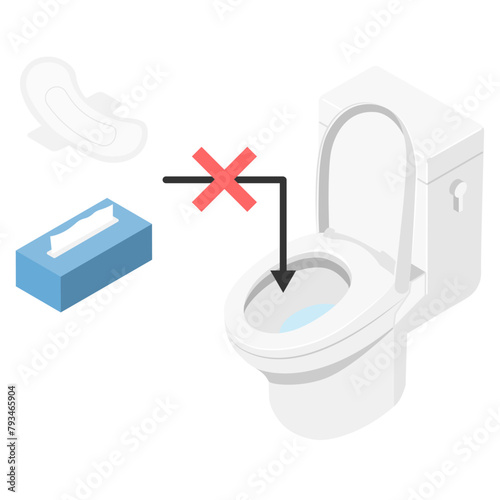 洋式トイレとトイレに捨ててはいけないもの・アイソメトリック