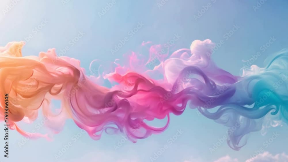 Colorful of smoke floating in the air with a clear sky in the background Colorful of smoke floating in the air with a clear sky in the background