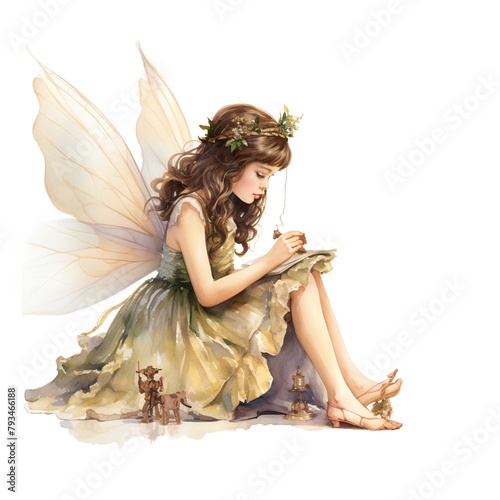 Beautiful little fairy isolated on white background. Watercolor illustration. photo