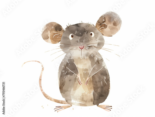 Illustration of a Single Brown Mouse on White Background