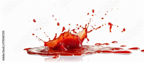 Vivid red liquid splashes on a clean white surface creating a dynamic and striking visual impact