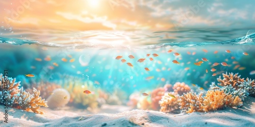 Underwater nature. Coral reef in blue sea and ocean. Fascinated by the beauty of the underwater world