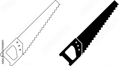 side view hand saw icon set