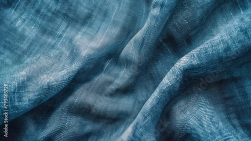 Close-up of textured blue fabric with visible weave