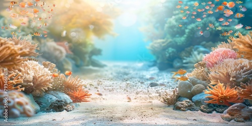 Underwater nature. Coral reef in blue sea and ocean. Fascinated by the beauty of the underwater world photo