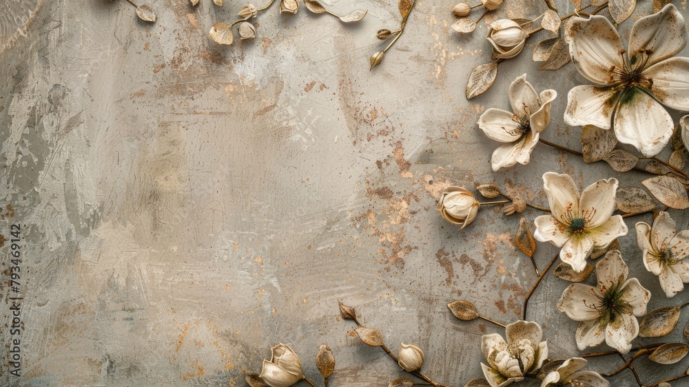 Fototapeta premium Vintage-style floral background with metallic gold accents
