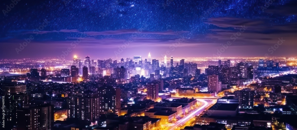 Fototapeta premium Beautiful starry night sky over city lights