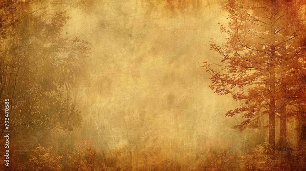 Vintage textured autumn background with tree silhouettes