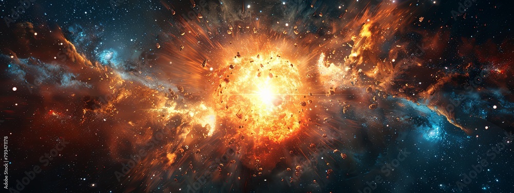 Fototapeta premium Abstract wallpaper of space explosion amidst stars,