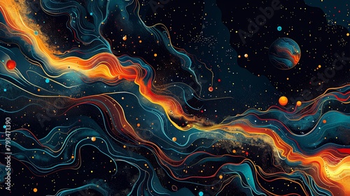 Abstract art of swirling space nebula in vibrant colors on dark background.