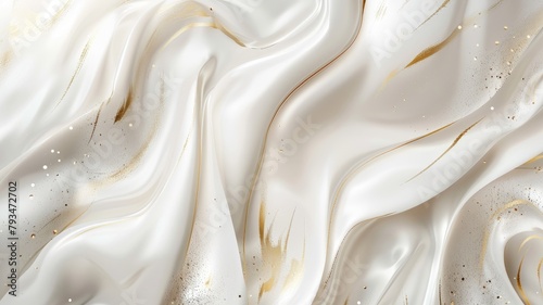 Abstract swirls in creamy white background with golden accents and flecks photo