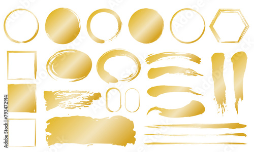 筆　金色　素材　ベクター　あしらい　セット　丸や四角やライン