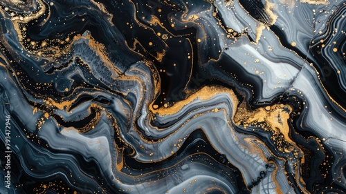 Abstract swirling patterns with gold accents on dark background