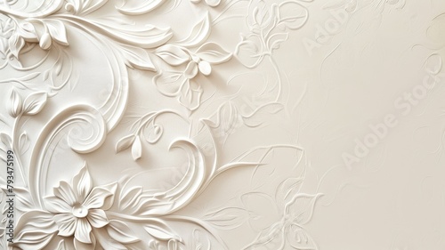 White embossed floral wall decoration with elegant design details
