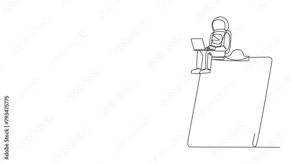 Animation of a single one line drawing young energetic astronaut ...